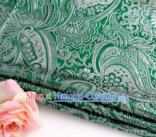 Asian Chinese Traditional Pipa Flowers Pattern Green Nanjing Brocade Fabric Tang Suit Silk Material