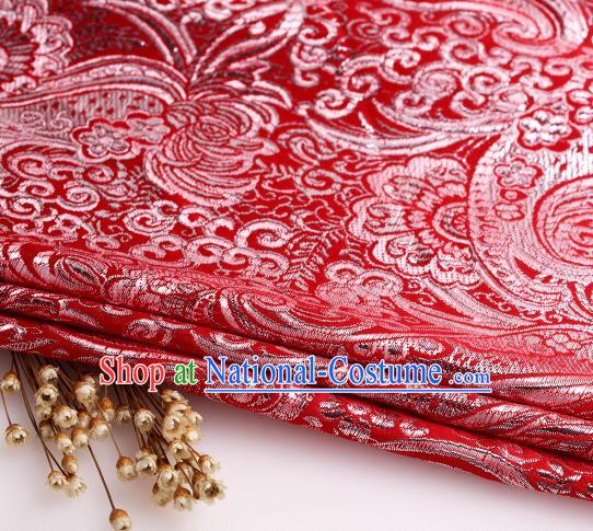 Asian Chinese Traditional Pipa Flowers Pattern Red Nanjing Brocade Fabric Tang Suit Silk Material