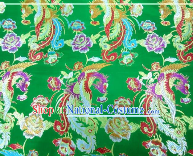 Asian Chinese Traditional Phoenix Peony Pattern Green Nanjing Brocade Fabric Tang Suit Silk Material