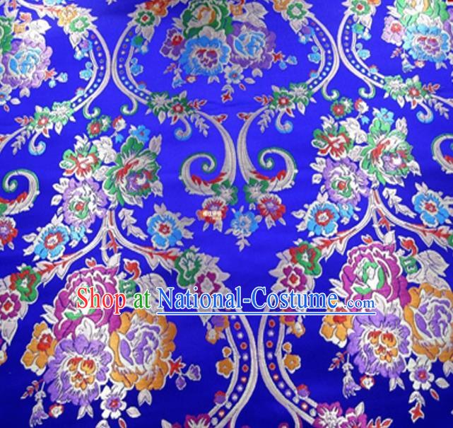 Asian Chinese Traditional Peony Pattern Royalblue Nanjing Brocade Fabric Tang Suit Silk Material