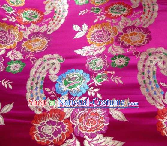 Asian Chinese Traditional Peony Flowers Pattern Rosy Satin Nanjing Brocade Fabric Tang Suit Silk Material