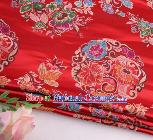 Asian Chinese Traditional Lotus Pattern Red Satin Nanjing Brocade Fabric Tang Suit Silk Material