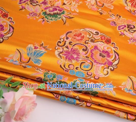 Asian Chinese Traditional Lotus Pattern Golden Satin Nanjing Brocade Fabric Tang Suit Silk Material