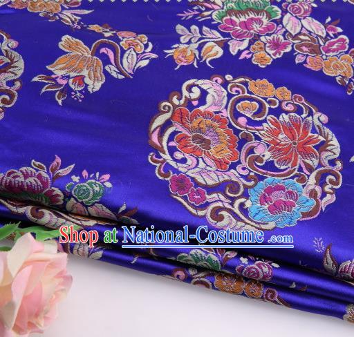 Asian Chinese Traditional Lotus Pattern Royalblue Satin Nanjing Brocade Fabric Tang Suit Silk Material