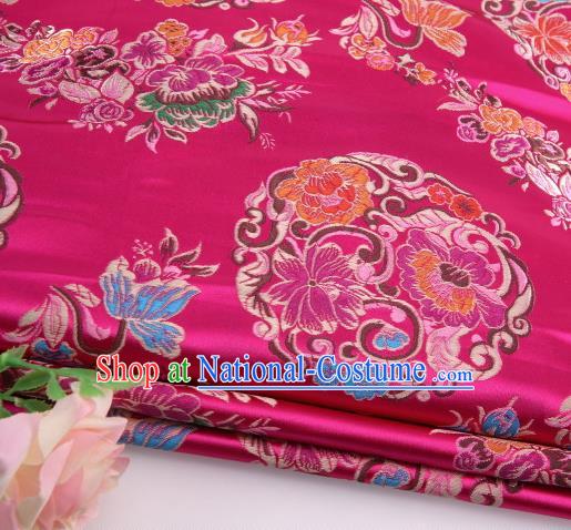 Asian Chinese Traditional Lotus Pattern Rosy Satin Nanjing Brocade Fabric Tang Suit Silk Material