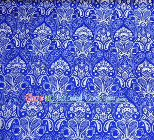 Asian Chinese Traditional Blue Satin Royal Pattern Brocade Fabric Tang Suit Silk Material