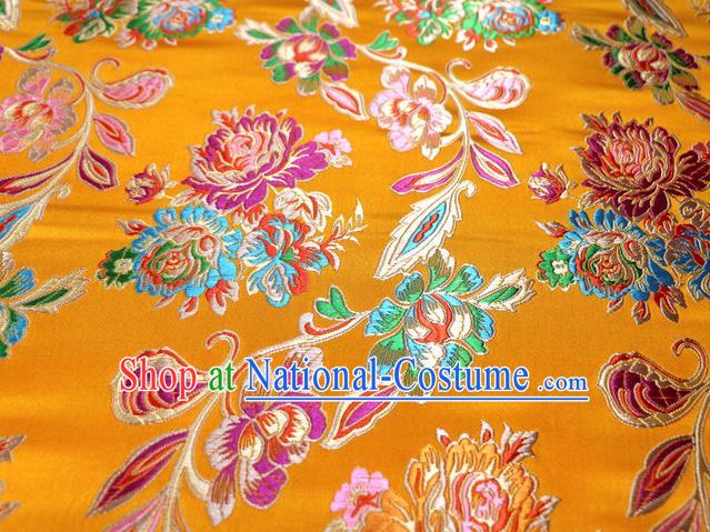 Asian Chinese Traditional Satin Royal Peony Pattern Golden Nanjing Brocade Fabric Tang Suit Silk Material