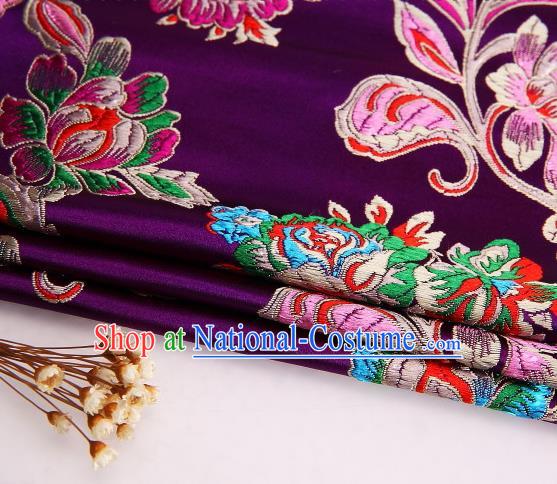 Asian Chinese Traditional Satin Royal Peony Pattern Purple Nanjing Brocade Fabric Tang Suit Silk Material