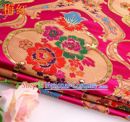 Asian Chinese Traditional Royal Peony Pattern Rosy Satin Nanjing Brocade Fabric Tang Suit Silk Material