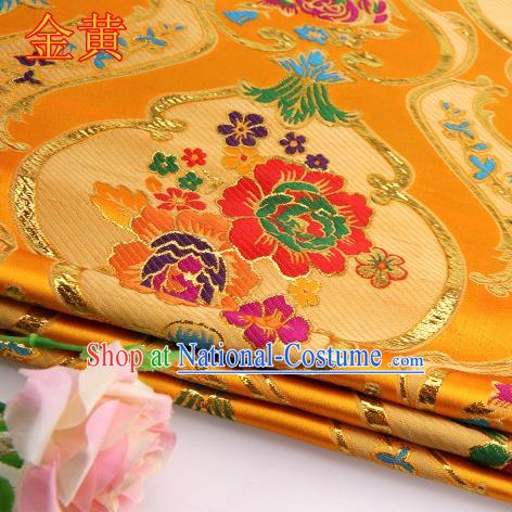 Asian Chinese Traditional Royal Peony Pattern Golden Satin Nanjing Brocade Fabric Tang Suit Silk Material