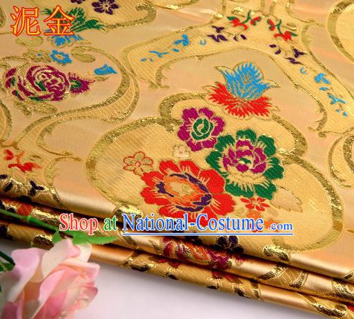 Asian Chinese Traditional Royal Peony Pattern Light Golden Satin Nanjing Brocade Fabric Tang Suit Silk Material