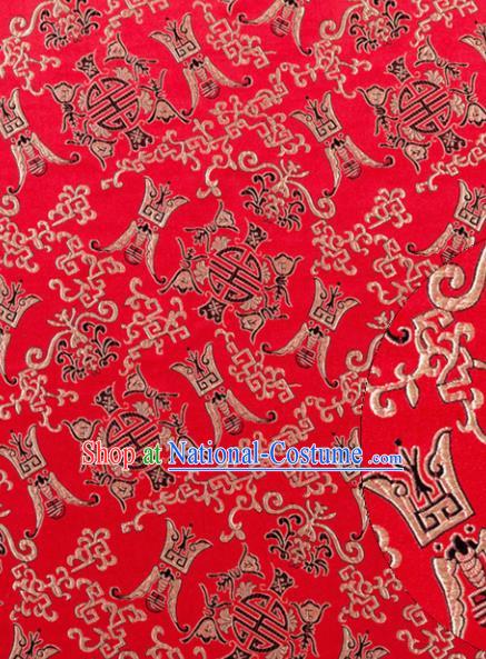 Asian Chinese Traditional Royal Longevity Pattern Red Satin Nanjing Brocade Fabric Tang Suit Silk Material