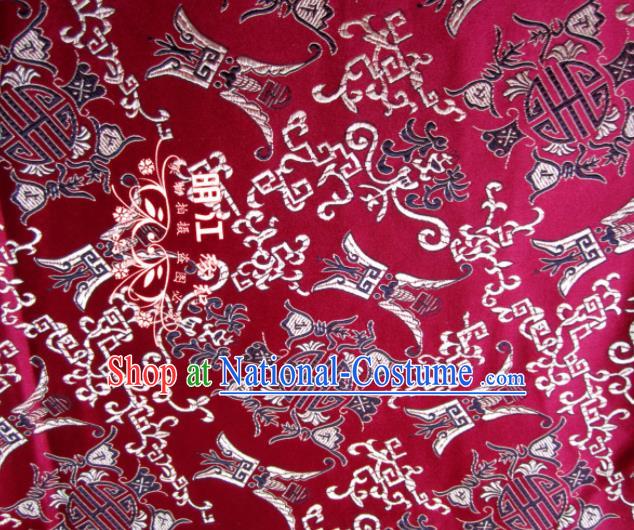 Asian Chinese Traditional Royal Longevity Pattern Wine Red Satin Nanjing Brocade Fabric Tang Suit Silk Material