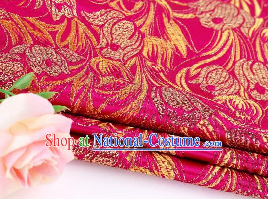 Asian Chinese Traditional Royal Tulip Pattern Rosy Satin Nanjing Brocade Fabric Tang Suit Silk Material