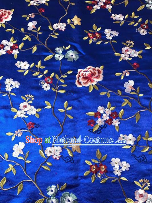 Asian Chinese Suzhou Embroidered Flowers Pattern Royalblue Silk Fabric Material Traditional Cheongsam Brocade Fabric