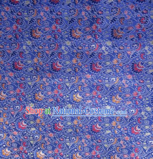 Asian Chinese Traditional Cockscomb Pattern Blue Satin Brocade Fabric Tang Suit Silk Material