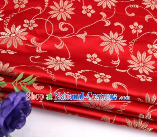 Asian Chinese Traditional Twine Lotus Pattern Red Satin Brocade Fabric Tang Suit Silk Material