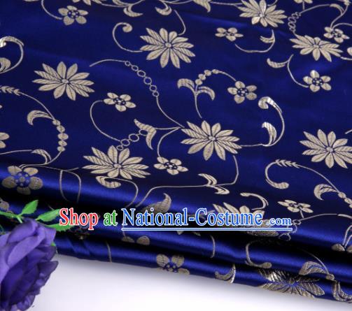 Asian Chinese Traditional Twine Lotus Pattern Royalblue Satin Brocade Fabric Tang Suit Silk Material