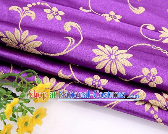 Asian Chinese Traditional Twine Lotus Pattern Purple Satin Brocade Fabric Tang Suit Silk Material