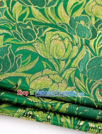 Asian Chinese Traditional Royal Tulip Pattern Green Satin Nanjing Brocade Fabric Tang Suit Silk Material