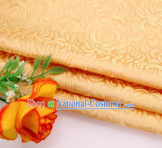 Asian Chinese Traditional Rose Pattern Yellow Satin Brocade Fabric Tang Suit Silk Material