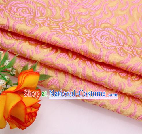 Asian Chinese Traditional Rose Pattern Pink Satin Brocade Fabric Tang Suit Silk Material