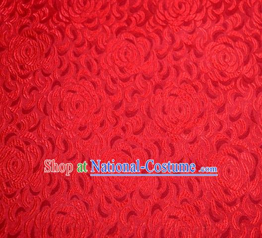 Asian Chinese Traditional Rose Pattern Red Satin Brocade Fabric Tang Suit Silk Material