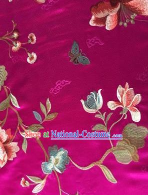 Asian Chinese Suzhou Embroidered Twine Peony Pattern Rosy Silk Fabric Material Traditional Cheongsam Brocade Fabric