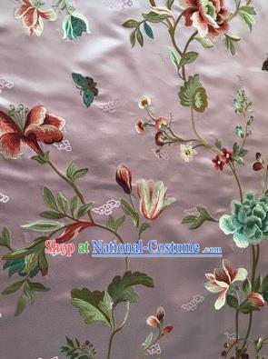 Asian Chinese Suzhou Embroidered Twine Peony Pattern Violet Silk Fabric Material Traditional Cheongsam Brocade Fabric