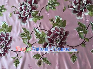 Asian Chinese Traditional Cheongsam Pink Brocade Fabric Suzhou Embroidered Peony Pattern Silk Fabric Material