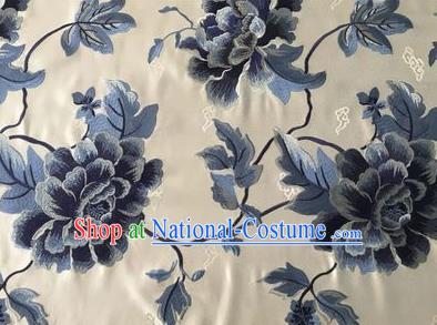 Asian Chinese Traditional Cheongsam Beige Brocade Fabric Suzhou Embroidered Peony Pattern Silk Fabric Material