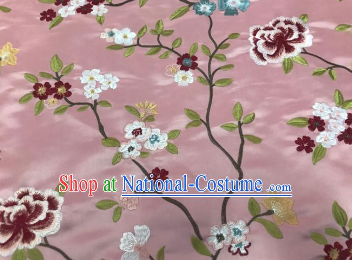 Asian Chinese Traditional Cheongsam Embroidered Flowers Pattern Pink Brocade Fabric Suzhou Silk Fabric Material