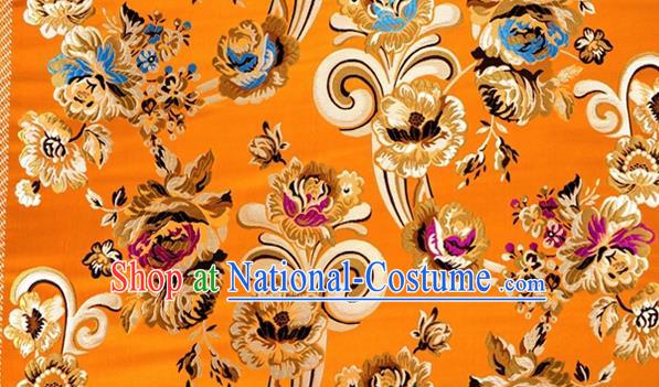 Asian Chinese Traditional Tang Suit Royal Flowers Pattern Golden Nanjing Brocade Fabric Silk Fabric Material