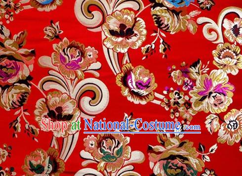 Asian Chinese Traditional Tang Suit Royal Flowers Pattern Red Nanjing Brocade Fabric Silk Fabric Material