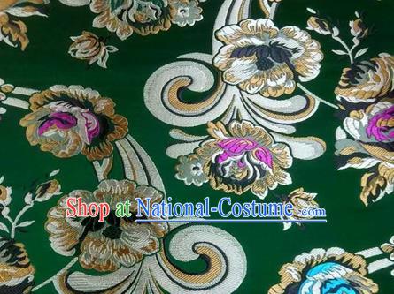 Asian Chinese Traditional Tang Suit Royal Flowers Pattern Green Nanjing Brocade Fabric Silk Fabric Material