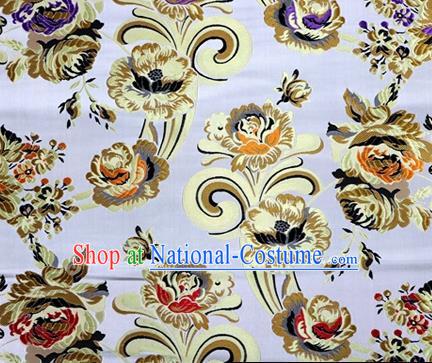 Asian Chinese Traditional Tang Suit Royal Flowers Pattern Argent Nanjing Brocade Fabric Silk Fabric Material