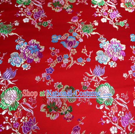 Asian Chinese Traditional Tang Suit Peony Pattern Red Nanjing Brocade Fabric Silk Fabric Material