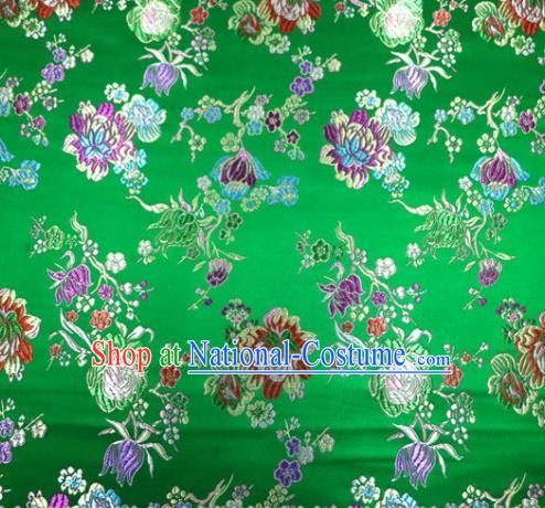 Asian Chinese Traditional Tang Suit Peony Pattern Green Nanjing Brocade Fabric Silk Fabric Material