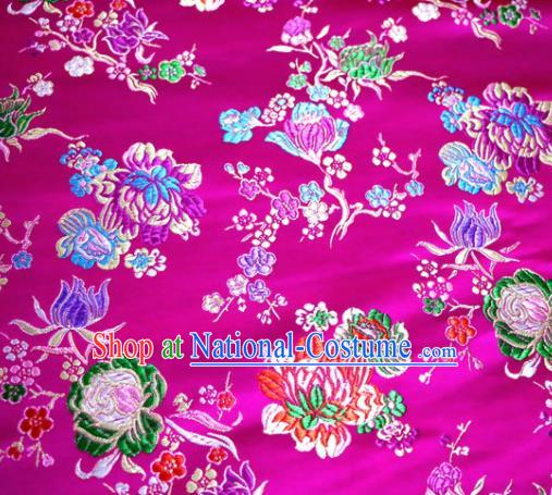 Asian Chinese Traditional Tang Suit Peony Pattern Rosy Nanjing Brocade Fabric Silk Fabric Material