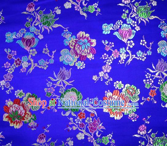 Asian Chinese Traditional Tang Suit Peony Pattern Royalblue Nanjing Brocade Fabric Silk Fabric Material