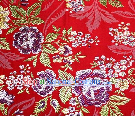 Asian Chinese Traditional Tang Suit Red Nanjing Brocade Fabric Royal Peony Pattern Silk Fabric Material