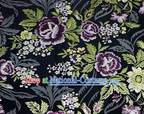 Asian Chinese Traditional Tang Suit Black Nanjing Brocade Fabric Royal Peony Pattern Silk Fabric Material