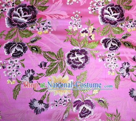 Asian Chinese Traditional Tang Suit Pink Nanjing Brocade Fabric Royal Peony Pattern Silk Fabric Material