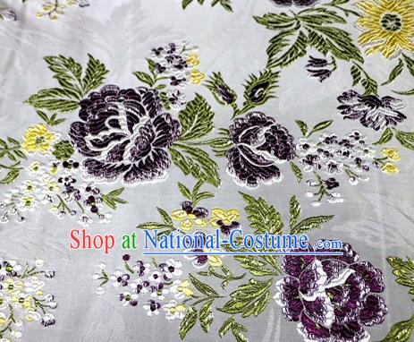 Asian Chinese Traditional Tang Suit White Nanjing Brocade Fabric Royal Peony Pattern Silk Fabric Material