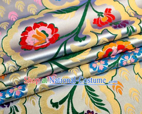 Asian Chinese Traditional White Nanjing Brocade Fabric Tang Suit Royal Pattern Silk Fabric Material