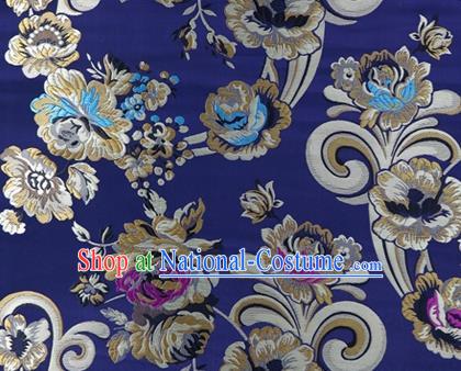 Asian Chinese Traditional Tang Suit Royal Flowers Pattern Navy Nanjing Brocade Fabric Silk Fabric Material