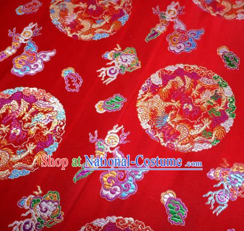 Asian Chinese Traditional Tang Suit Royal Dragons Pattern Red Nanjing Brocade Fabric Silk Fabric Material