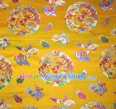 Asian Chinese Traditional Tang Suit Royal Dragons Pattern Yellow Nanjing Brocade Fabric Silk Fabric Material