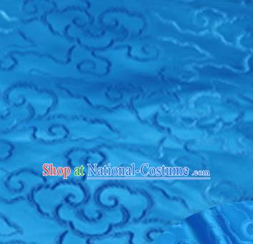 Asian Chinese Traditional Royal Auspicious Clouds Pattern Blue Brocade Fabric Tang Suit Silk Fabric Material