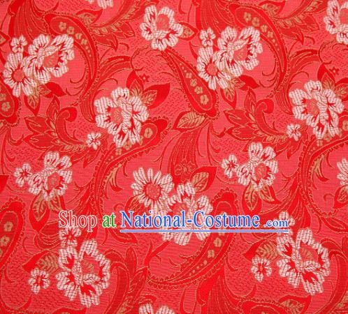 Asian Chinese Traditional Royal Lily Flowers Pattern Red Brocade Fabric Tang Suit Silk Fabric Material